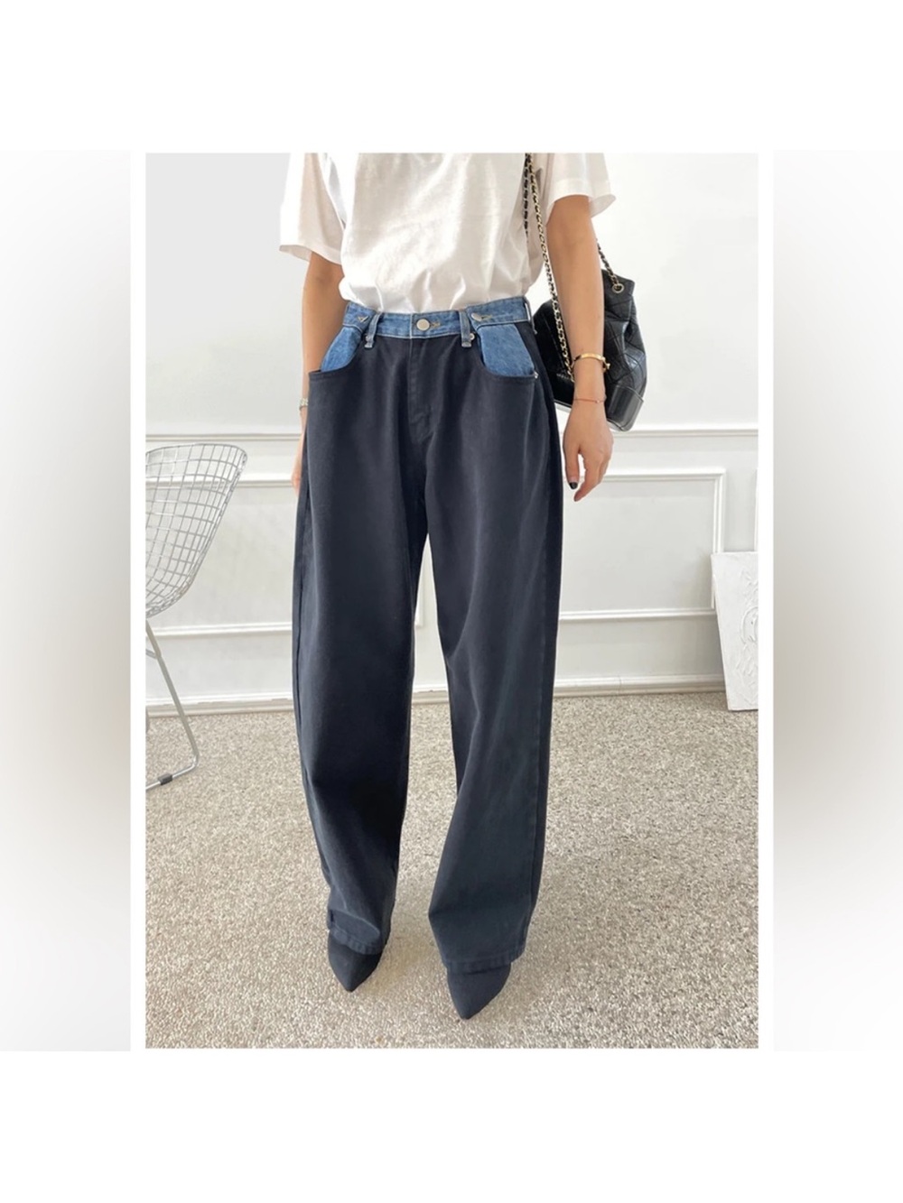 The Frankie Shop Hayla Contrast Denim Pants Jeans Black/Blue XS/S